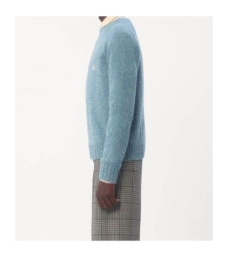Valentino Crewneck Wool Jumper With Vlogo Embroidery In Blue