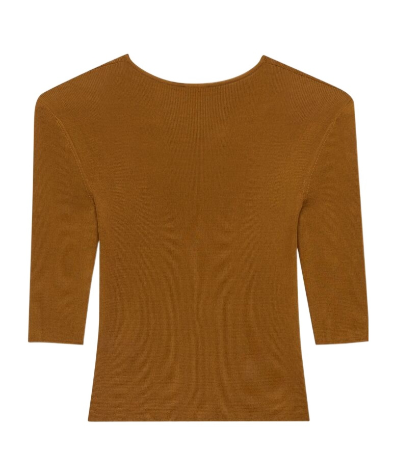 Saint Laurent Semi-sheer Crewneck Top With Cassandre In Brown