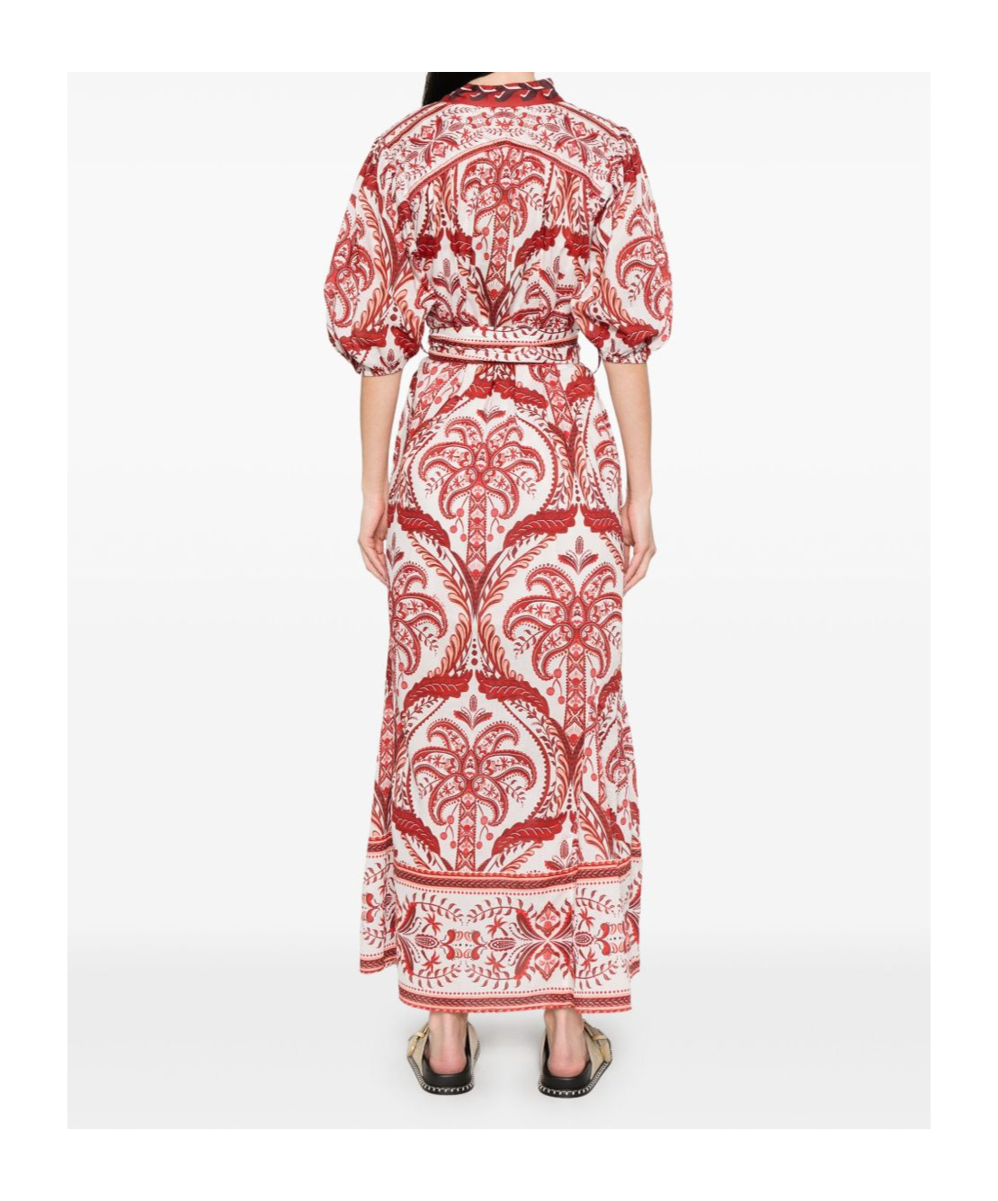 Farm Rio Tropical Cameo Belted Maxi Dress In Off White In Red