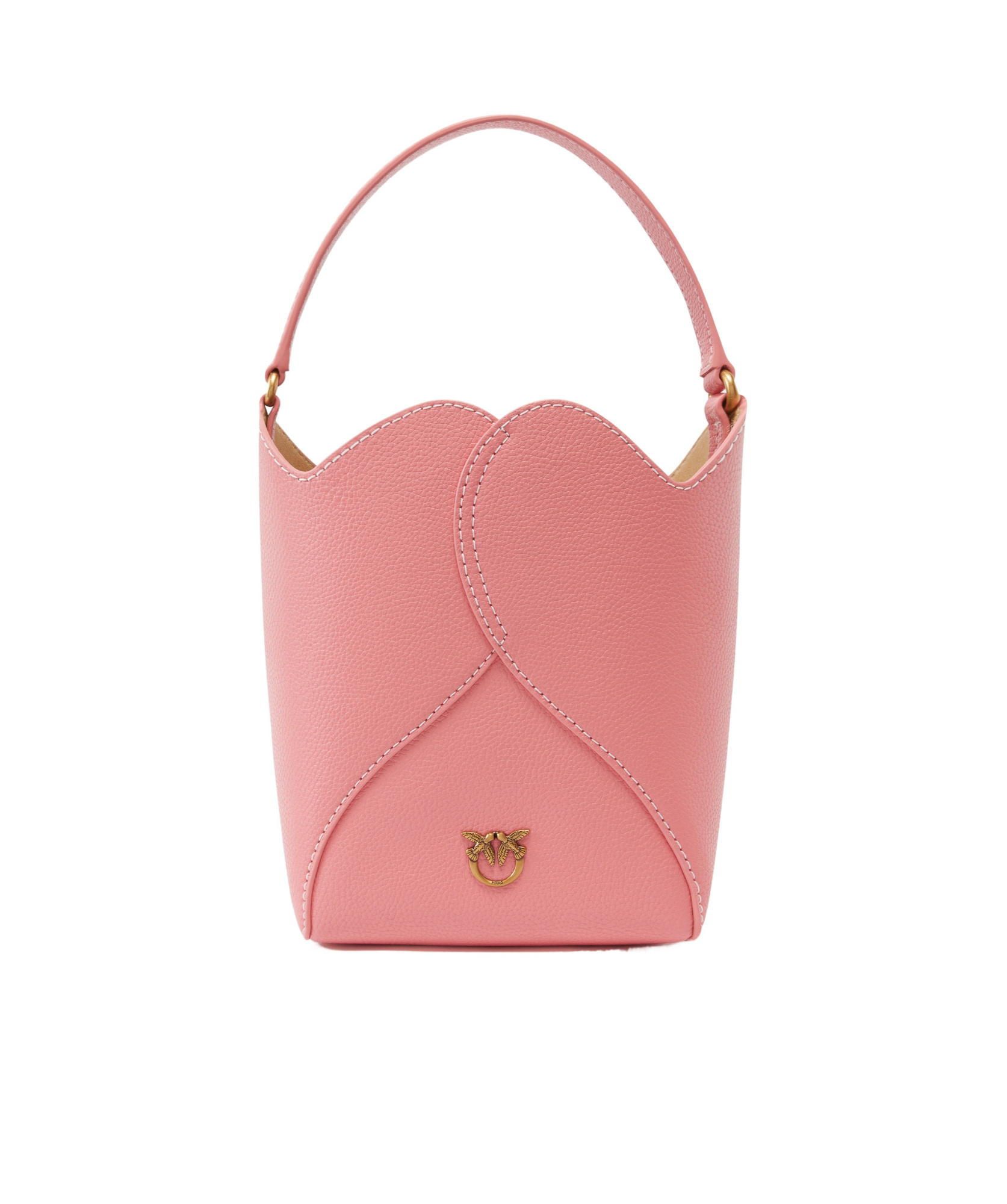 Pinko Heart Mini Leather Bucket Bag With Shoulder Strap In Pink