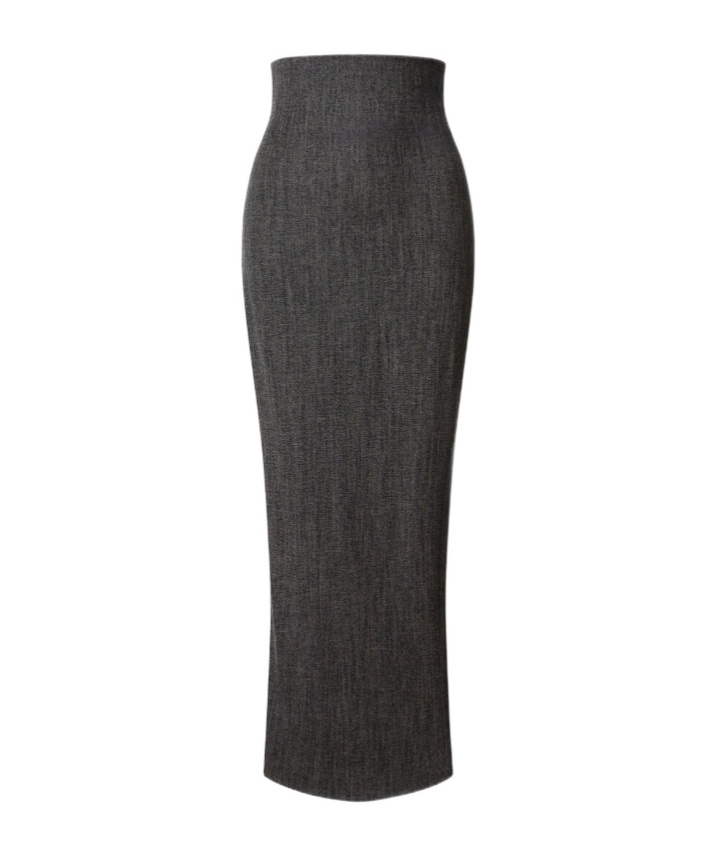 Alberta Ferretti Stretch Wool Long Skirt In Gray