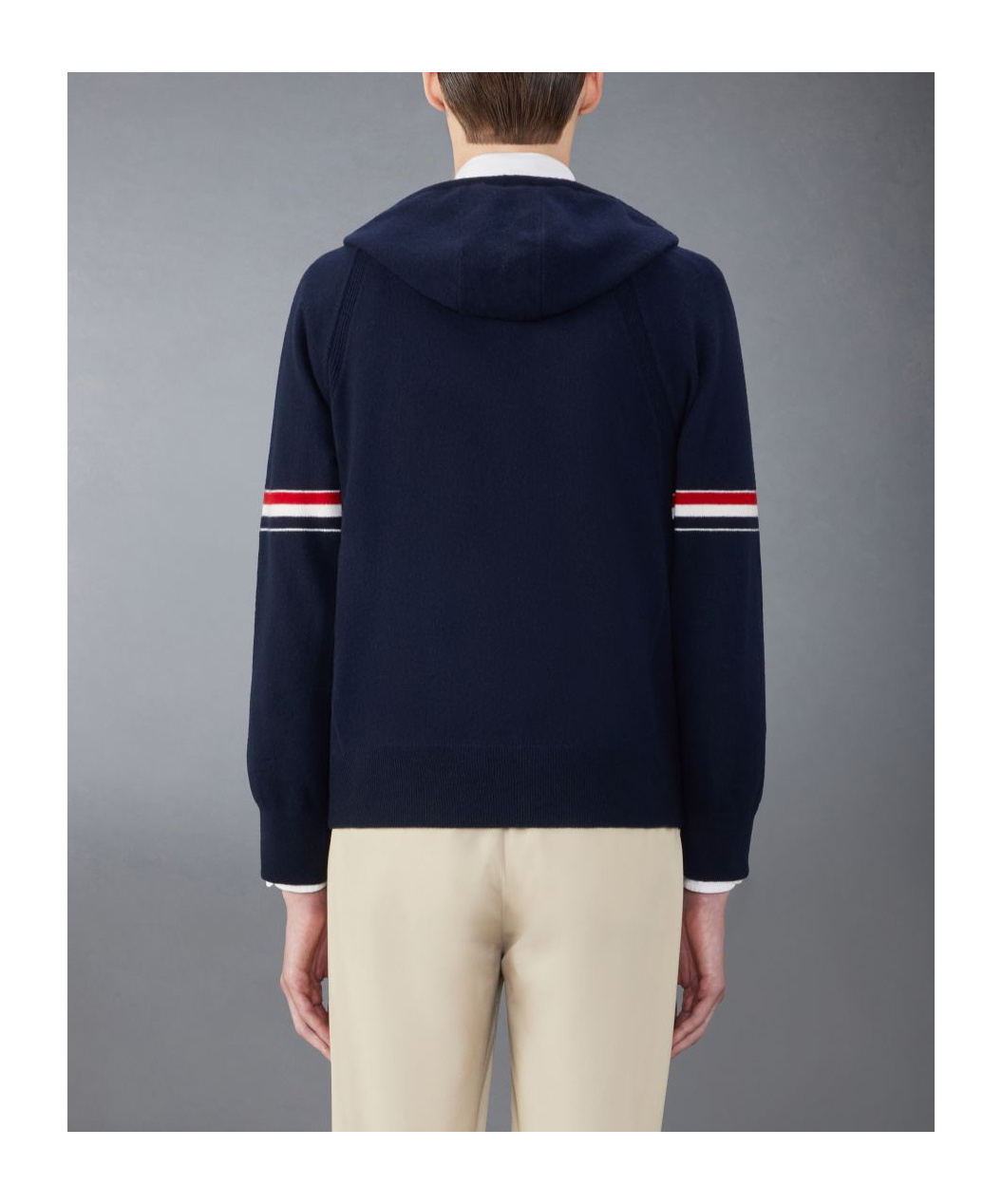 Thom Browne Zip-up Hoodie With Drawstring And Contrast Stripes In Black