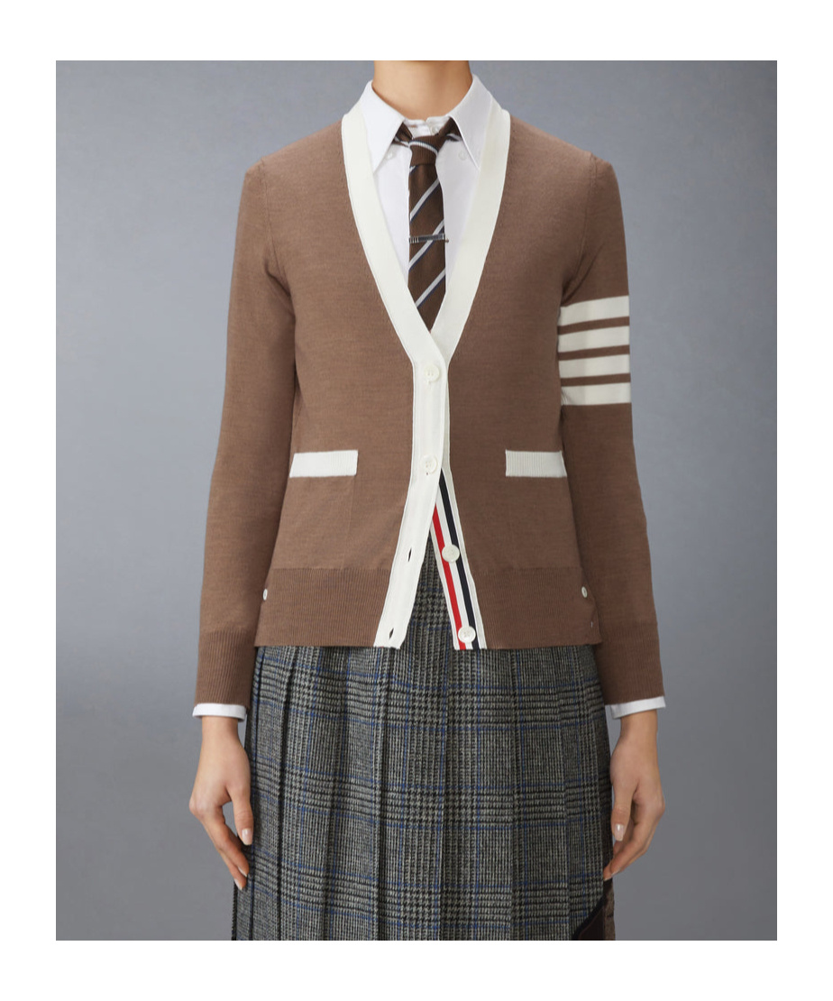 Thom Browne V-neck Cardigan In Brown