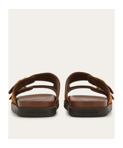 Ferragamo Two-strap Flat Sandals In Brown