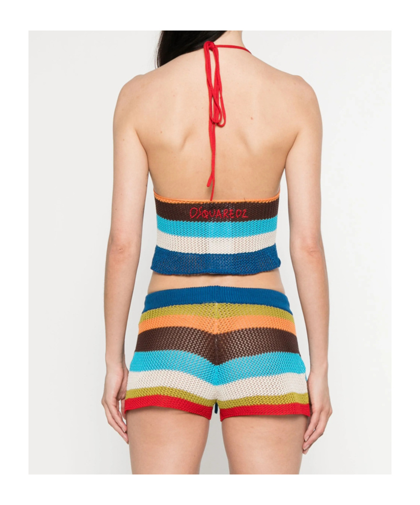 Dsquared2 Summer Lovers Halterneck Cropped Knit Top In Multicolor