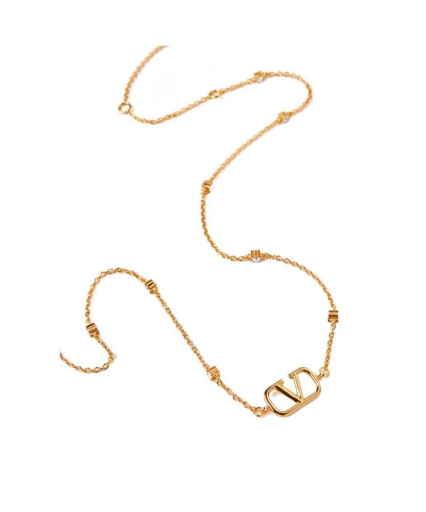 VALENTINO GARAVANI MINI VLOGO SIGNATURE NECKLACE IN METAL AND SWAROVSKI CRYSTALS