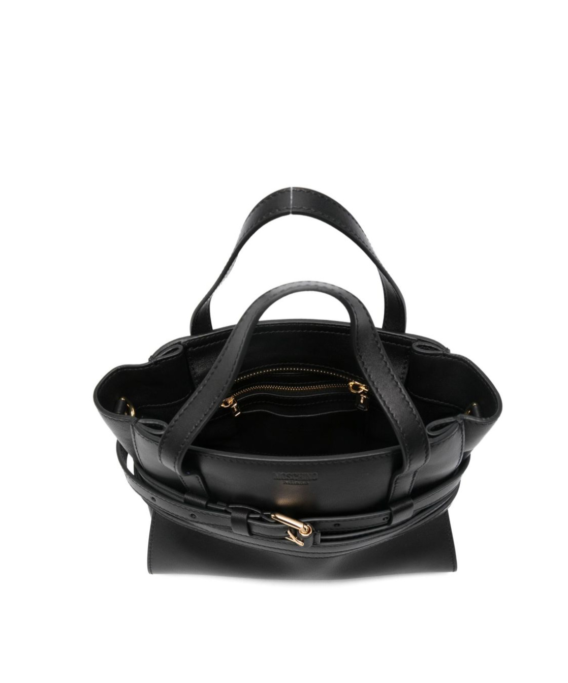 Moschino Logo Embossed Tie Me Handbag In Black