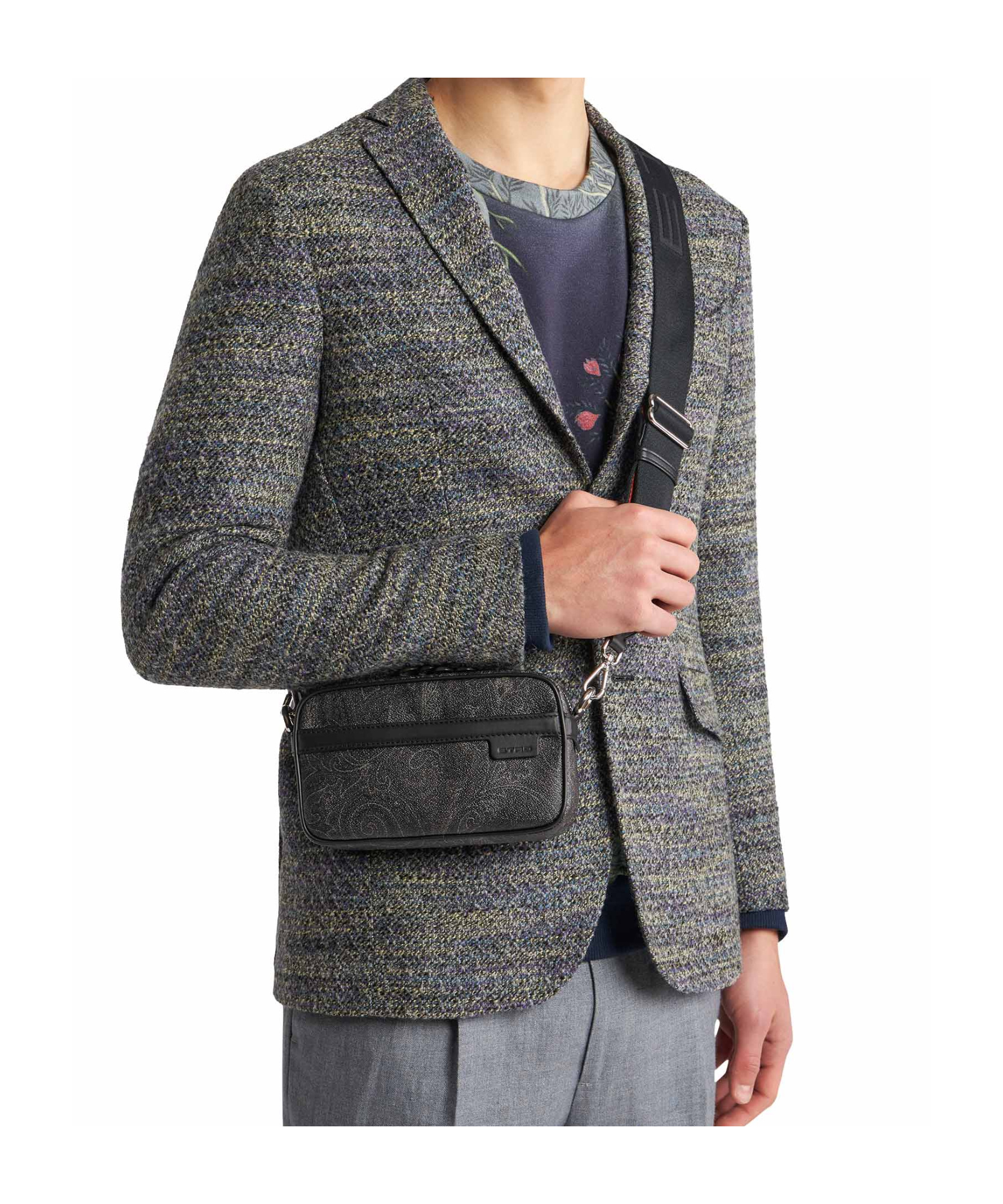 Etro Paisley Camera Case With Shoulder Strap In Black