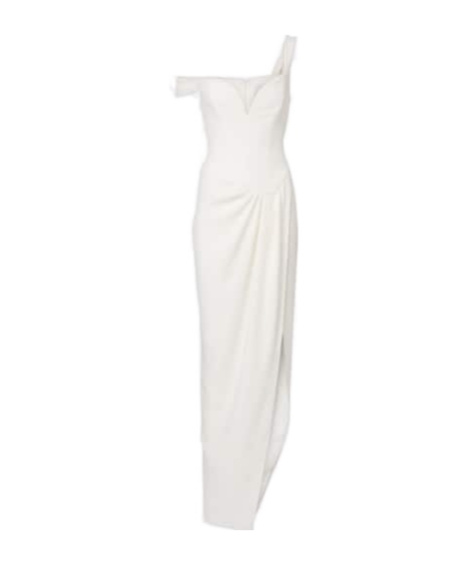 Alex Perry Bridal Draped Off-shoulder Crepe Corset Gown In White