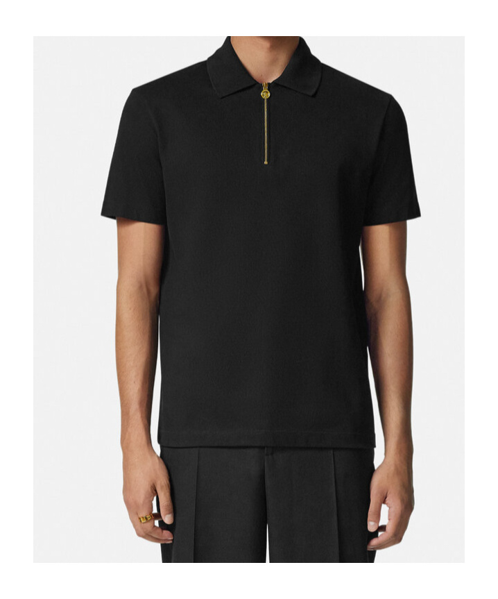 Versace Medusa Biggie Zip Polo T-shirt In Black