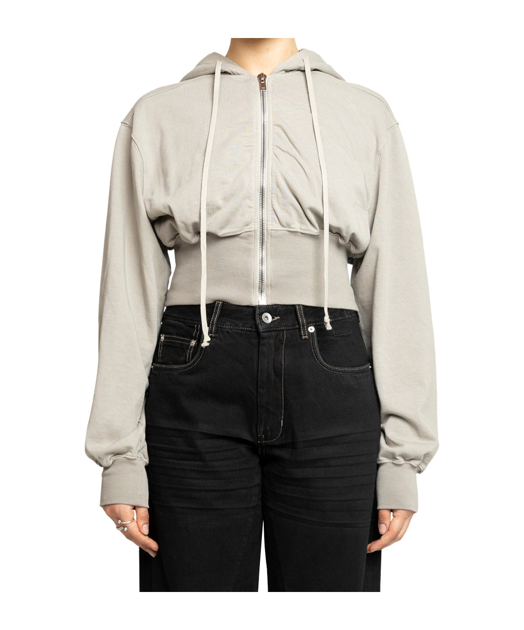 Rick Owens Drkshdw Zippered Hooded Sweatshirt In White