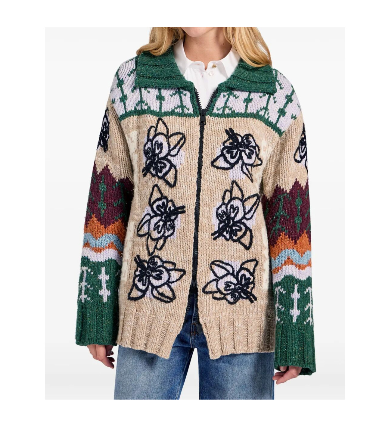 La Doublej Floral-embroidered Cardigan In Multi