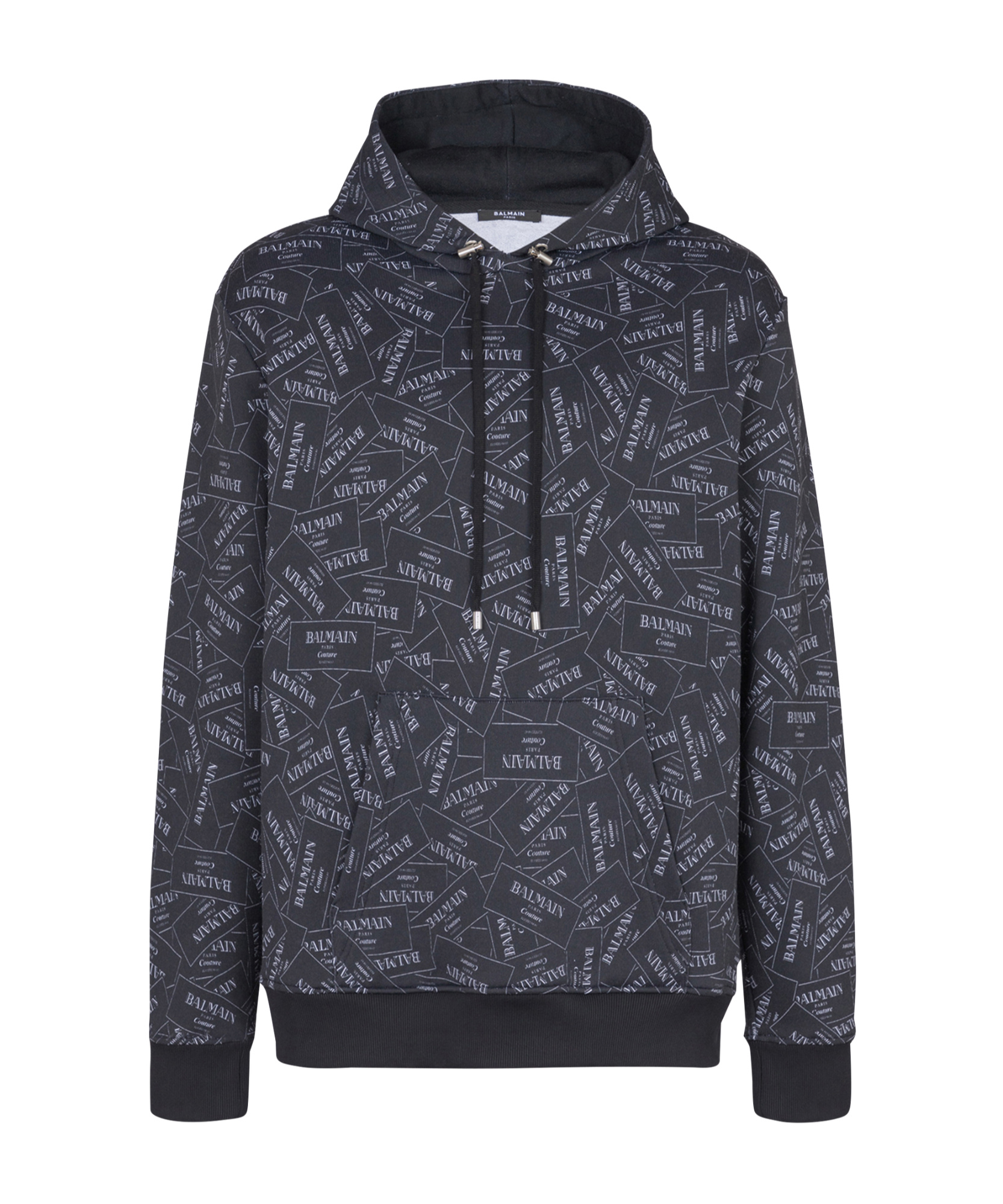 Balmain Couture Label-print Hoodie In Black
