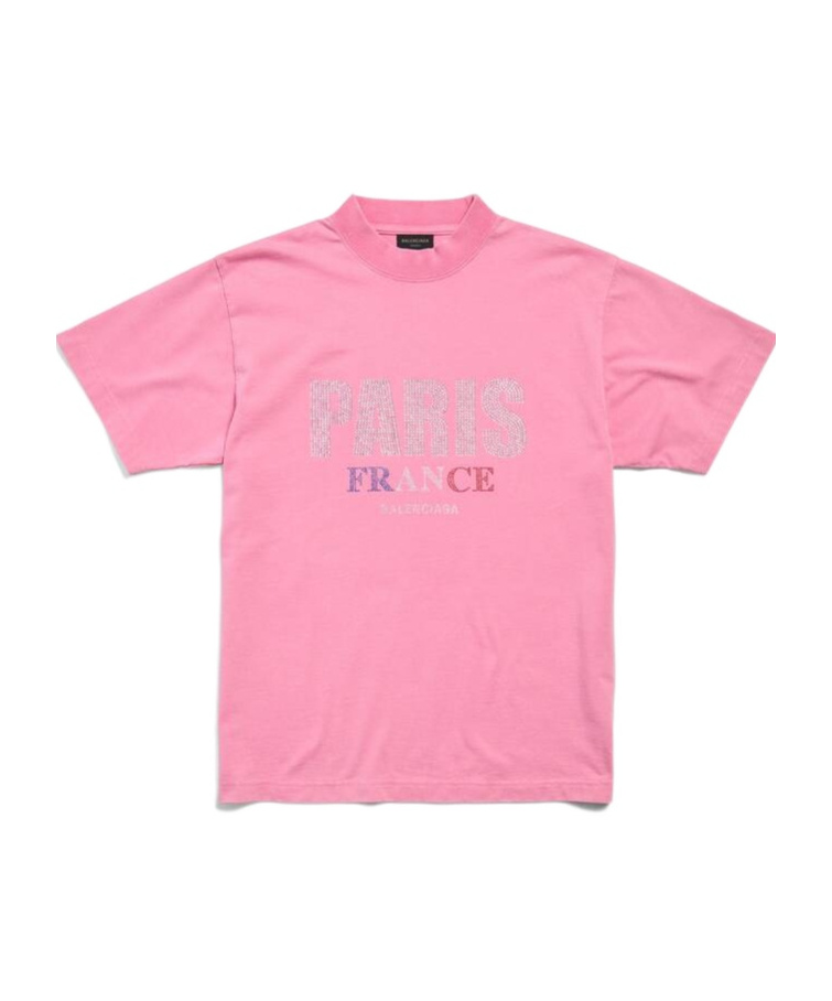 Balenciaga Paris Strass Small Short-sleeved T-shirt In Pink