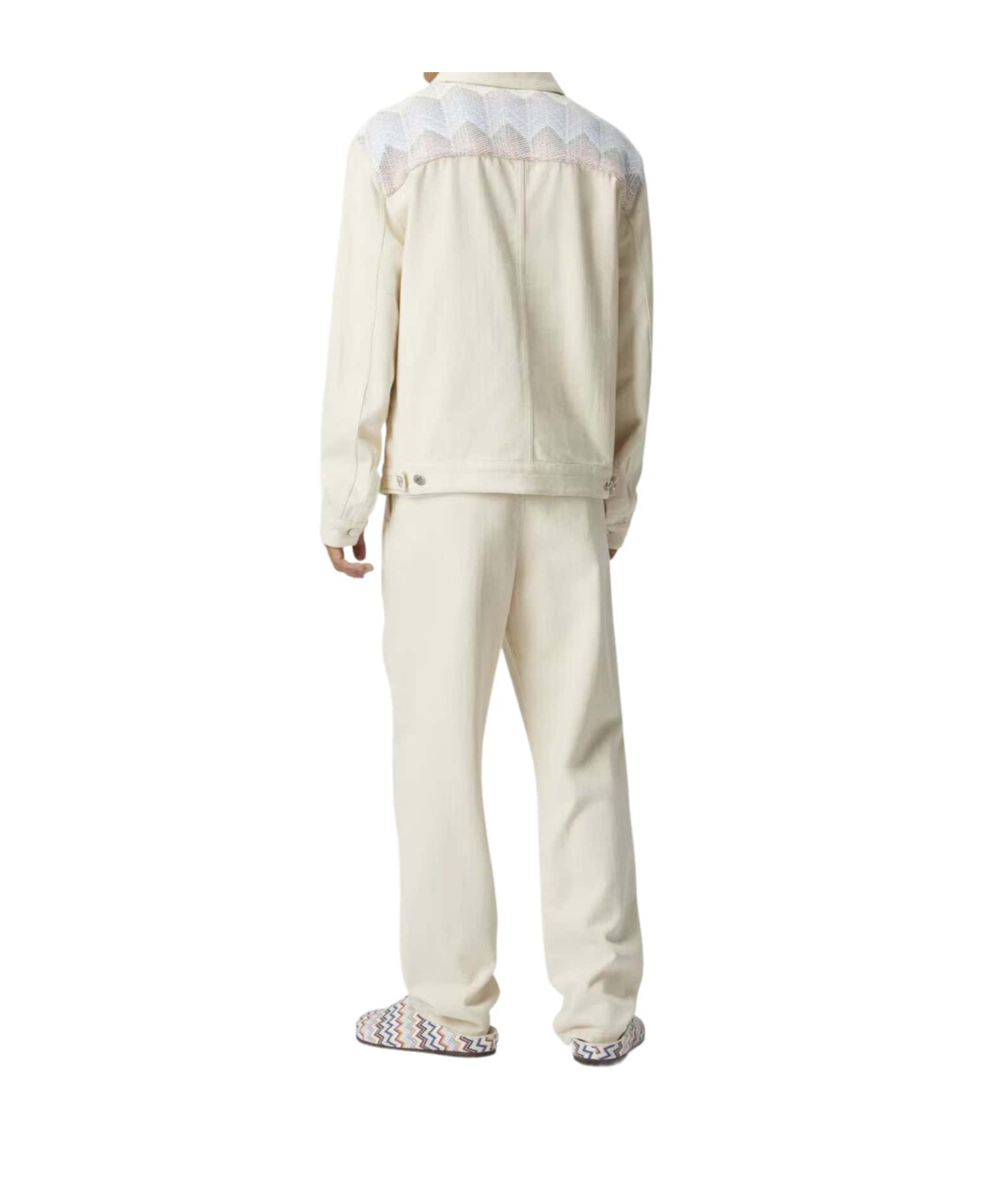 Missoni Denim Jacket With Chevron Knit Inserts In White
