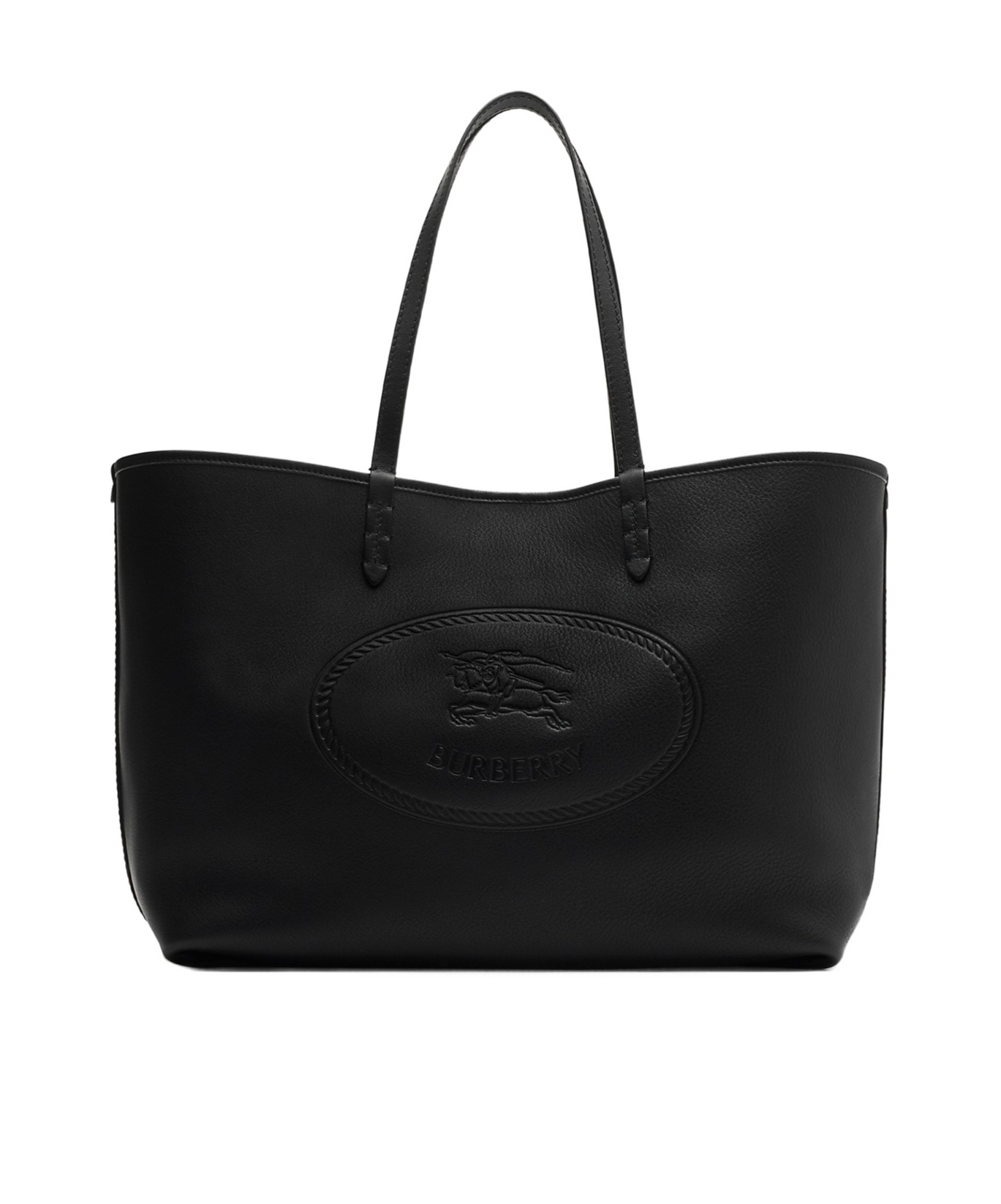 Burberry Medium Highlands Leather Shopping Shoulder Bag In Black