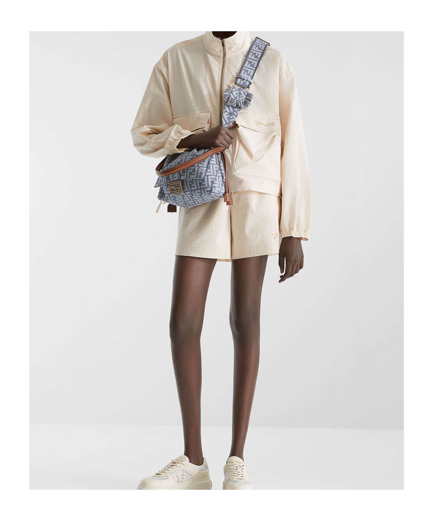 Fendi Windbreaker In Beige Technical Cotton