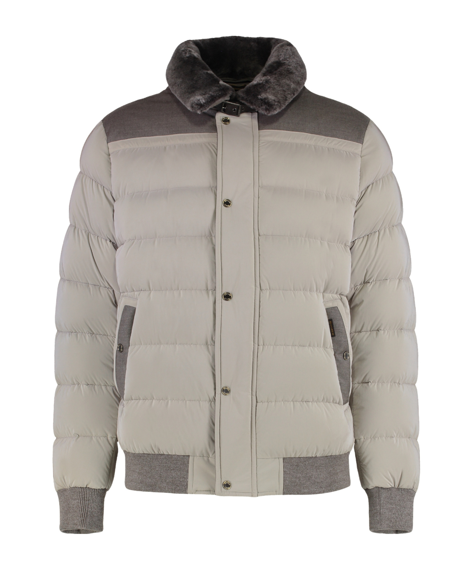 Moorer Zip And Snap Button Fastening Down Jacket In Gray