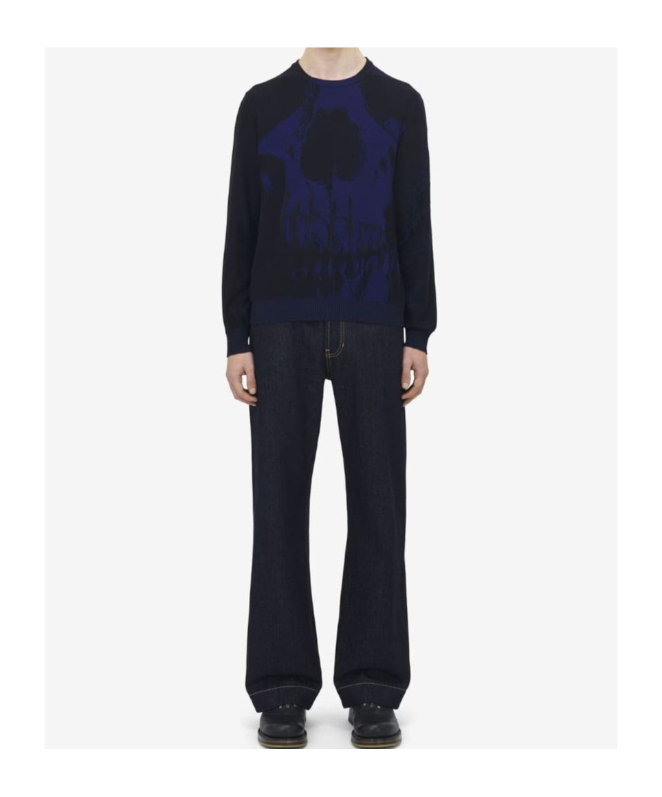 Alexander Mcqueen Mcqueen Skull Double Knit Wool Crewneck Sweater In Black
