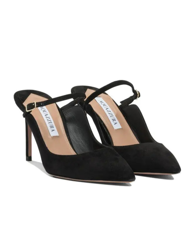 Aquazzura Strap Buckle Pointed Toe Stiletto Suede In Black