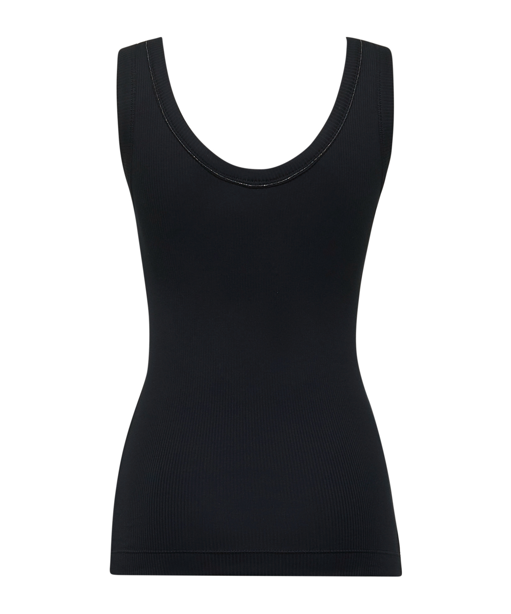 Brunello Cucinelli Black Cotton Tank Top With Monile Insert In Black