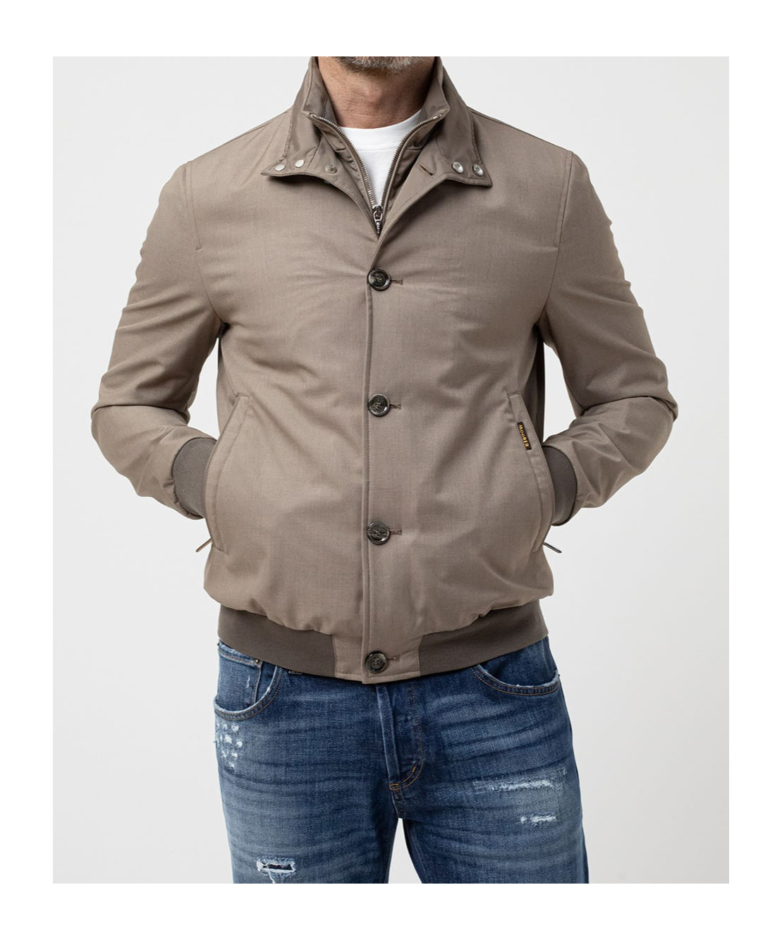 Moorer Bernie Bomber Jacket Front Pockets In Nude