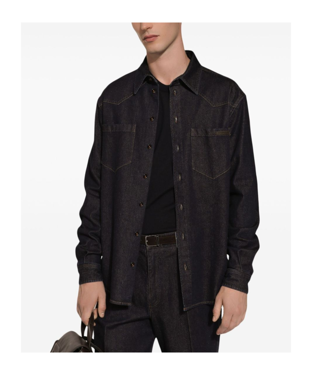 Dolce & Gabbana Denim Shirt Collar Button-down In Black