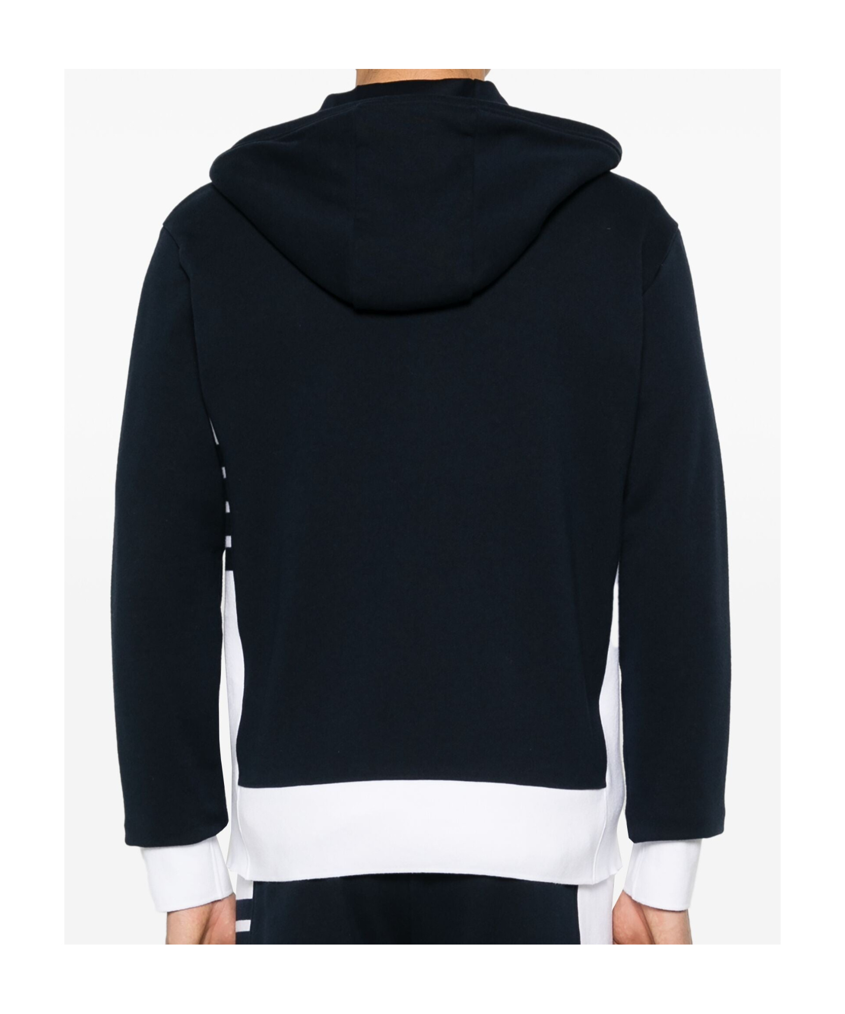 Thom Browne Zip Up Hoodie With Engineered 4 Bar In Color Blocked Solid In Blue