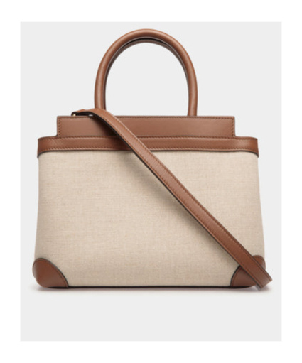 Bally Deco Small Tote Bag In Beige Canvas And Brown Leather