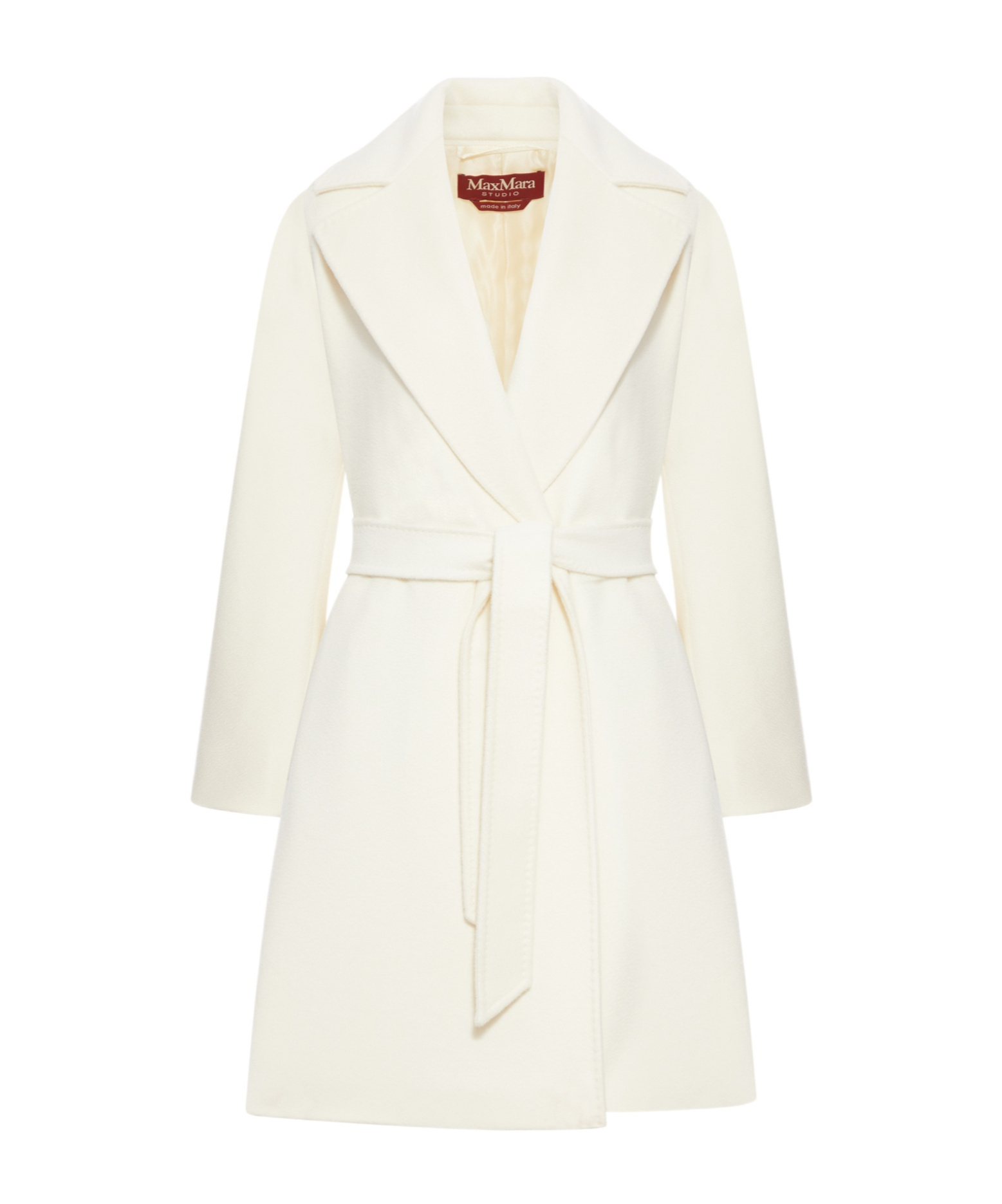 Max Mara Belted Wool Coat In White