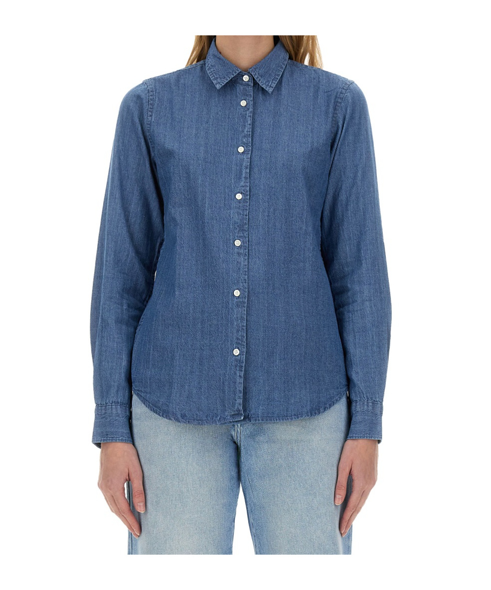 Aspesi Regular Fit Denim Shirt With Classic Collar In Blue