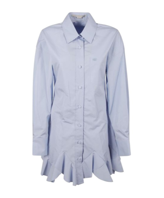 Stella Mccartney Ruffled Mini Shirt Dress In Blue