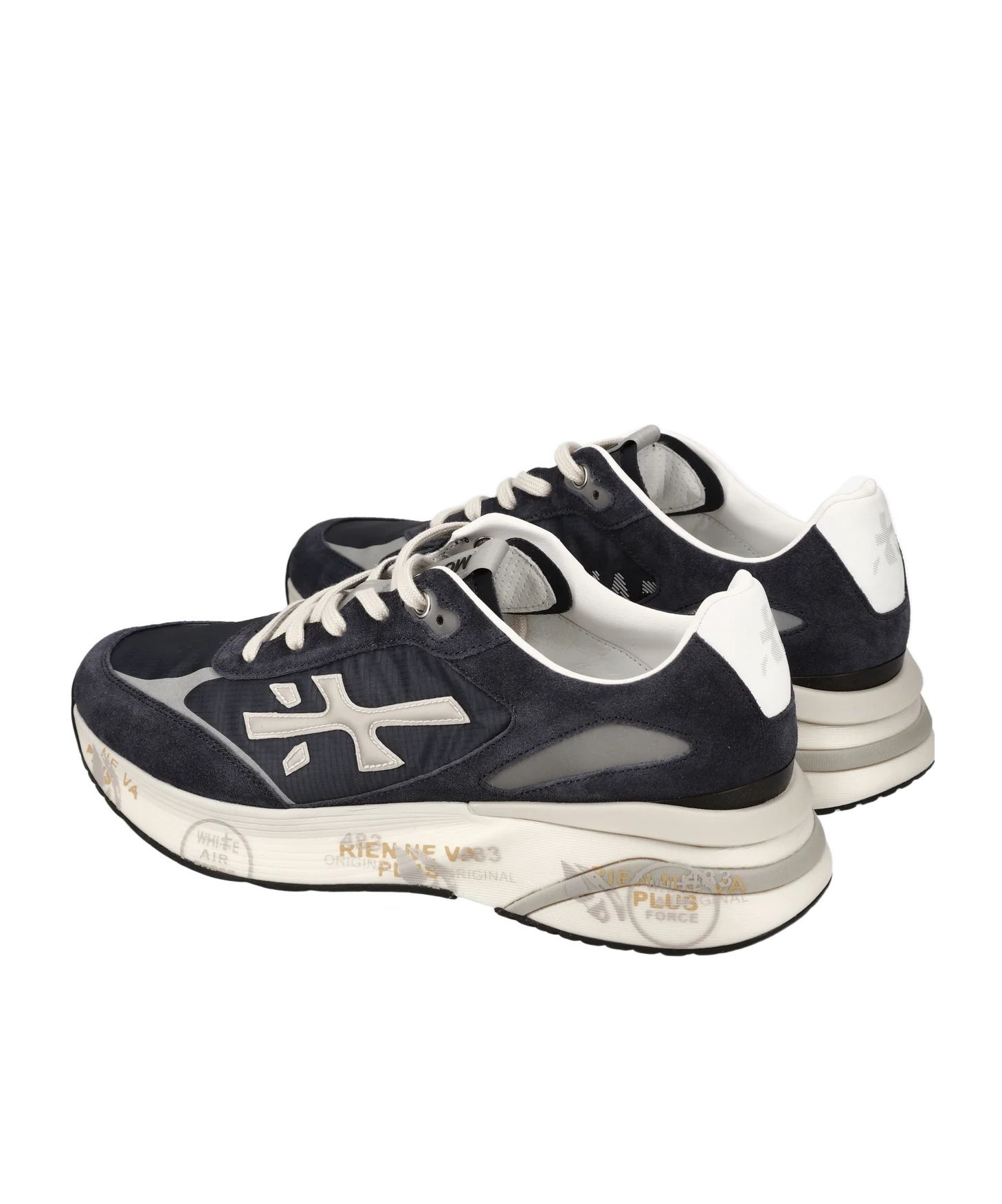 Premiata Blue Suede And Technical Fabric Sneakers With Embossed Logo