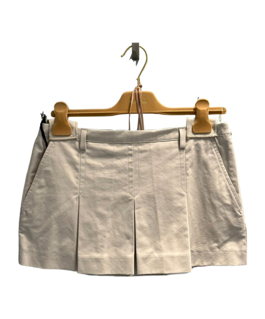 MIU MIU LOGO-BUCKLE PLEATED MINISKIRT 