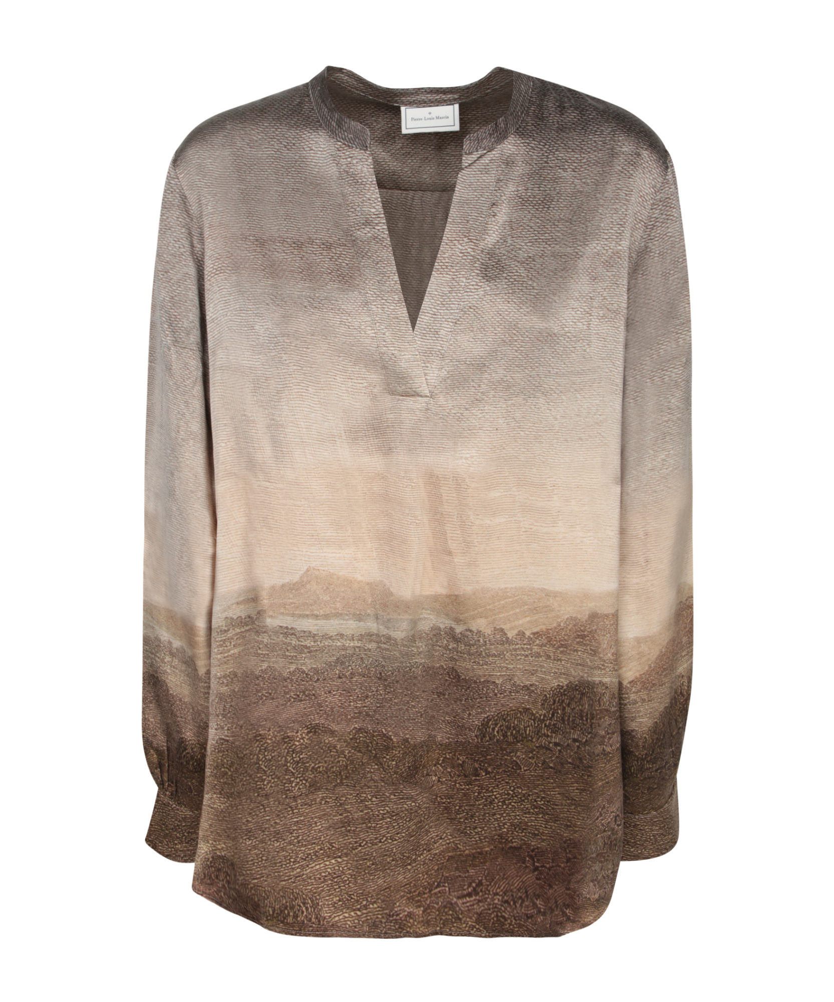 Pierre-louis Mascia Adastrgum Landscape-print Silk Top In Brown