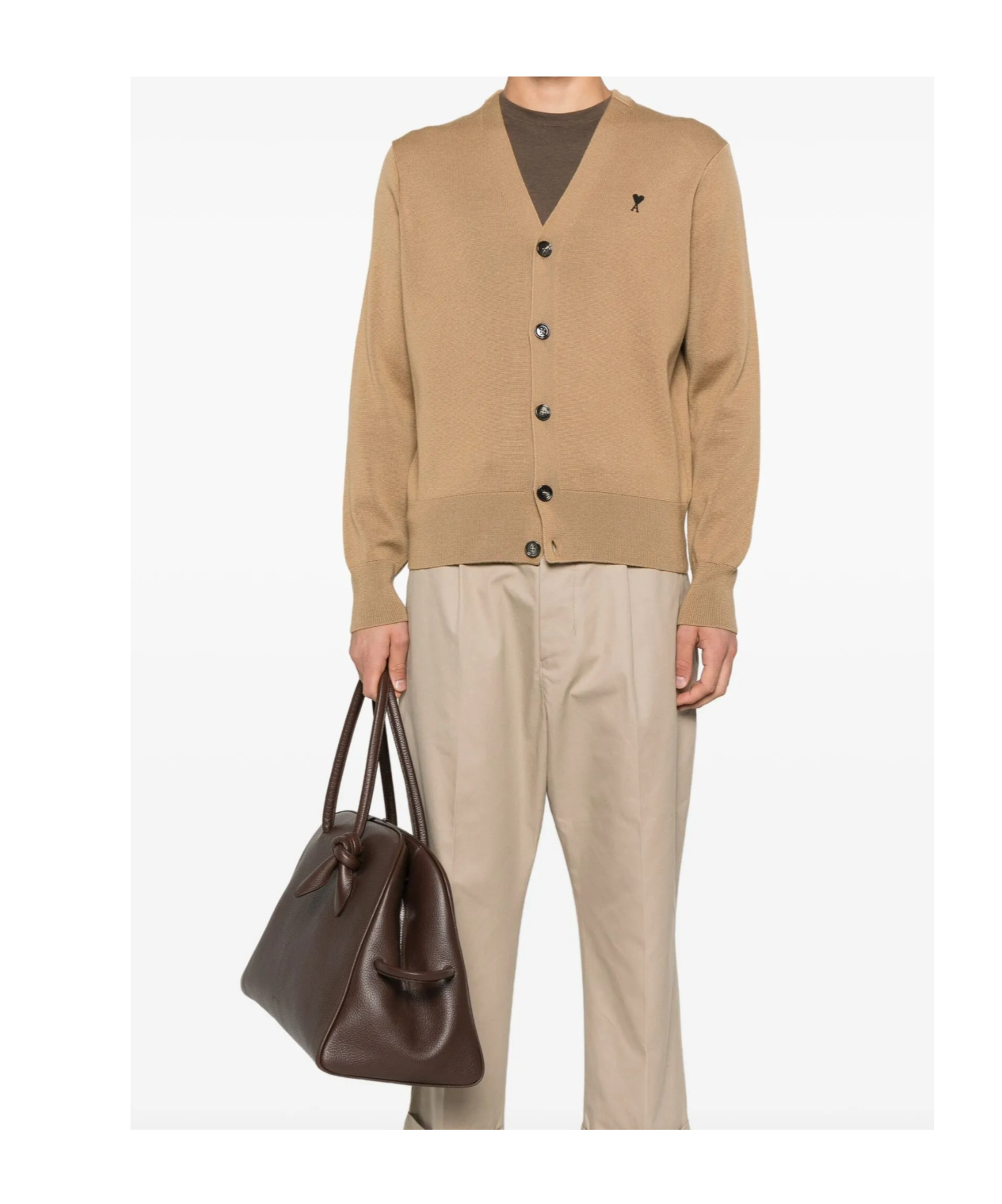 Ami Alexandre Mattiussi Embroidered Button-fastening Cardigan In Brown