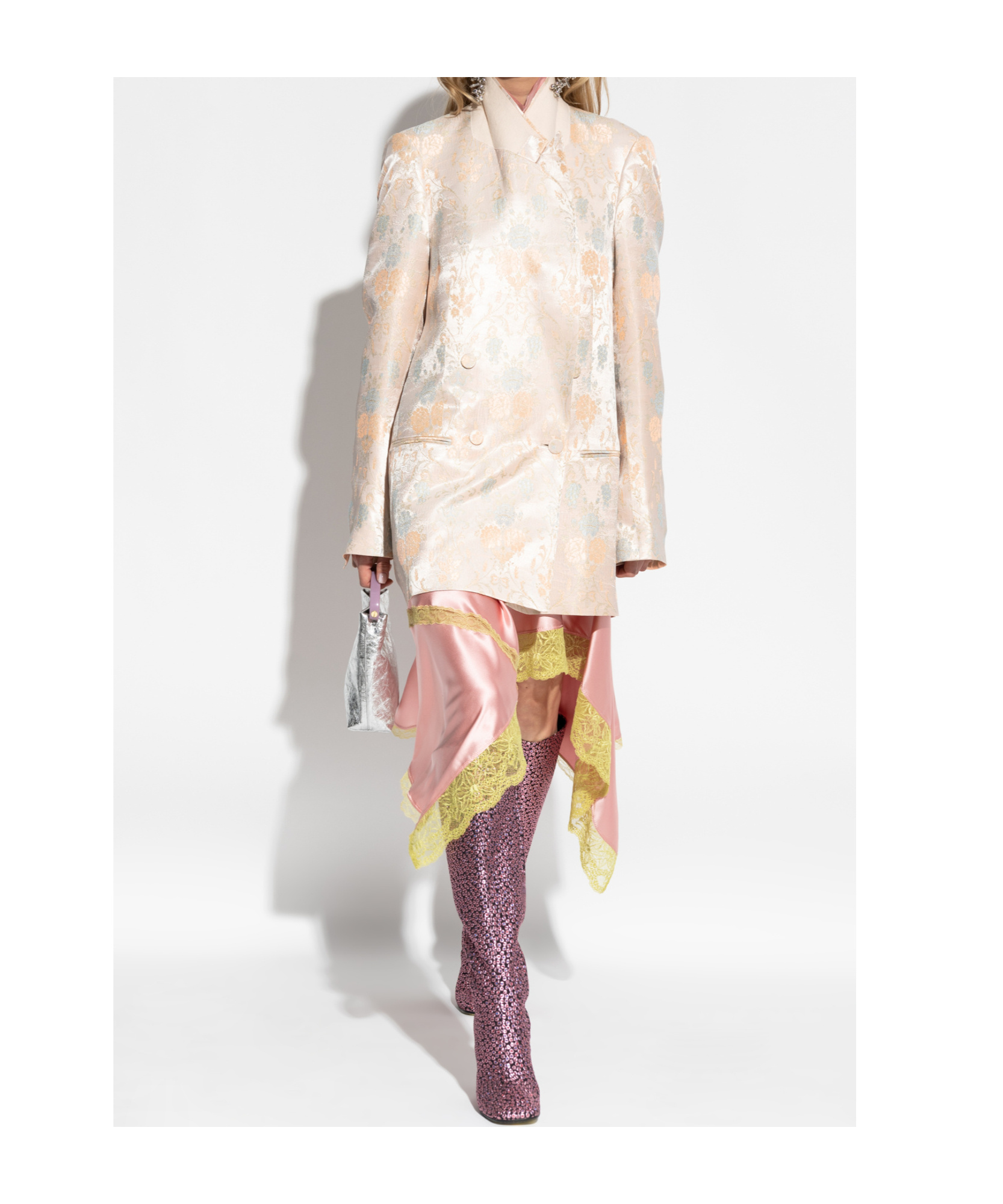 Dries Van Noten Womens Lpink Blink Double-breasted Floral-jacquard Satin Jacket In Pink