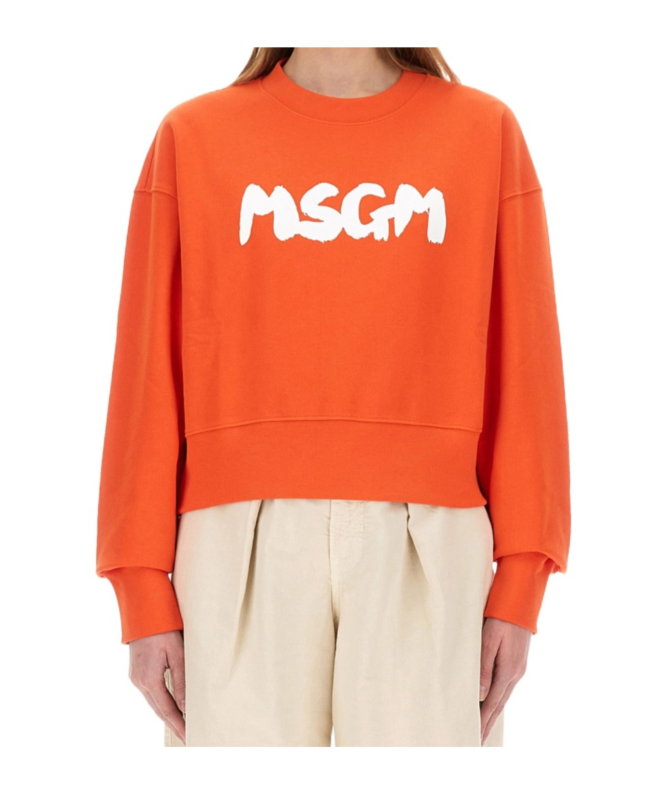 Msgm Logo Crew Neck Cropped Sweatshirt In Red