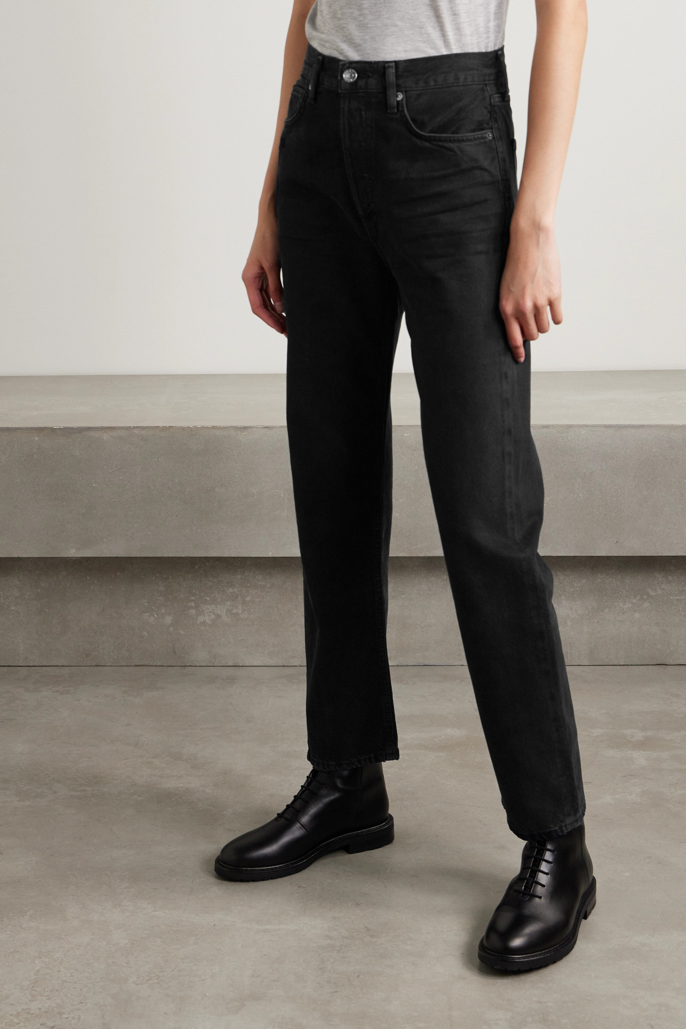 Agolde High Waist Straight Jeans In Black