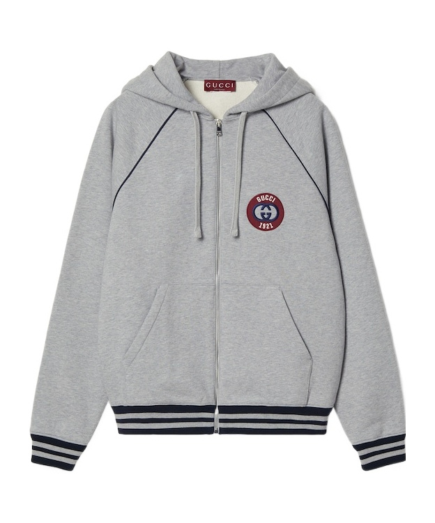 GUCCI FELTED COTTON ZIPPED JACKET WITH PATCH