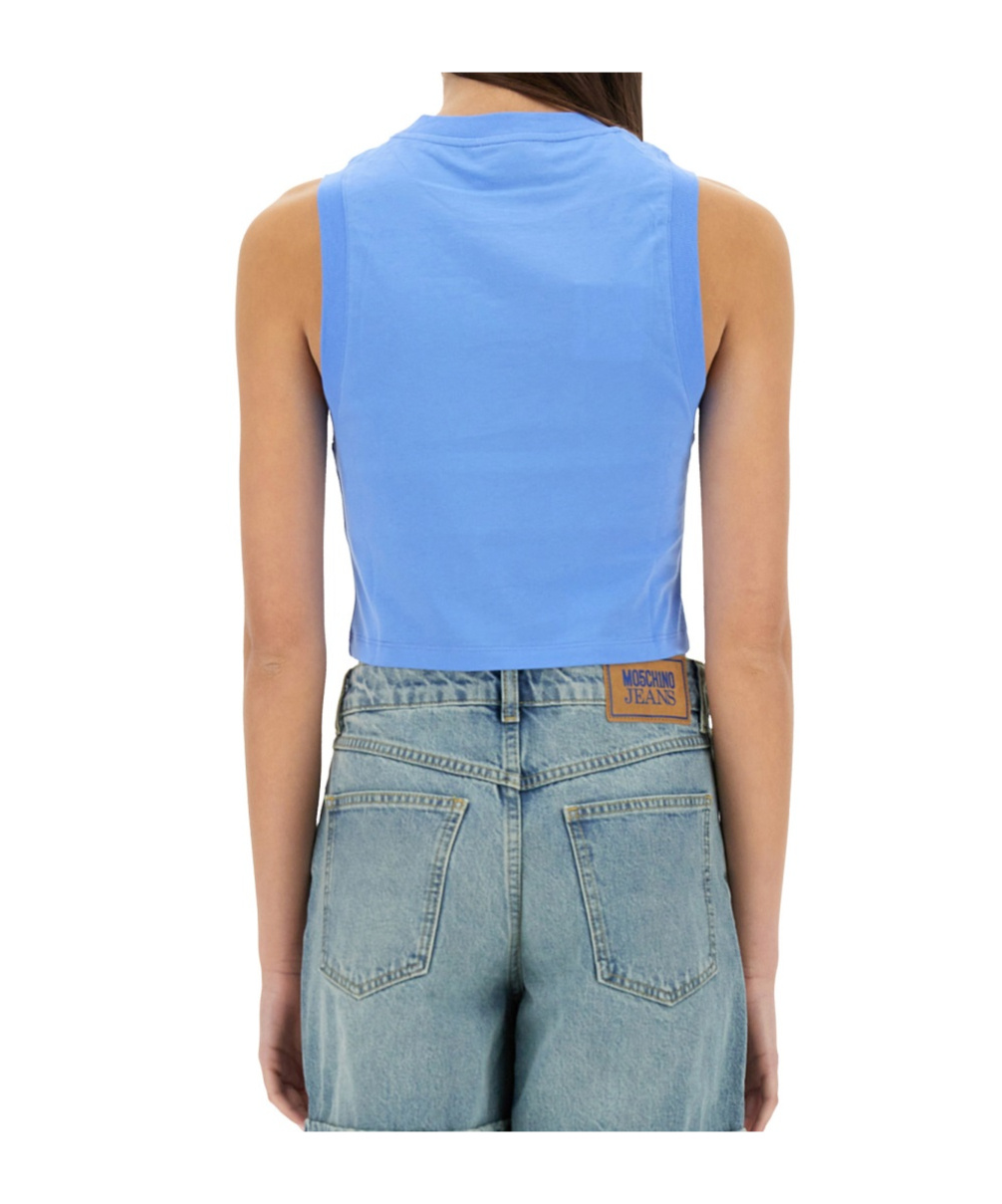 Moschino Cropped Top With Print In Blue