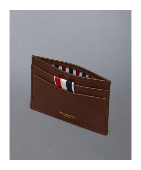 Thom Browne Compact Dark Brown Calfskin Credit Card Holder Men In Brown