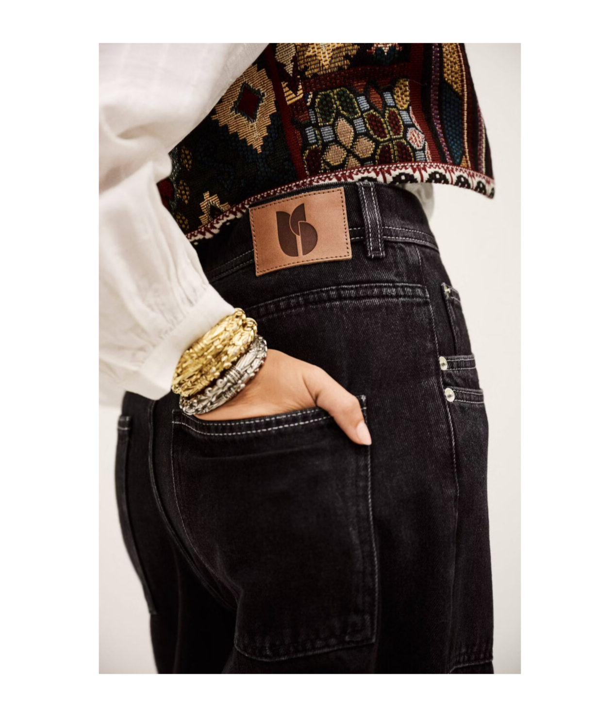 Bash Logo Wide-leg Jeans In Black