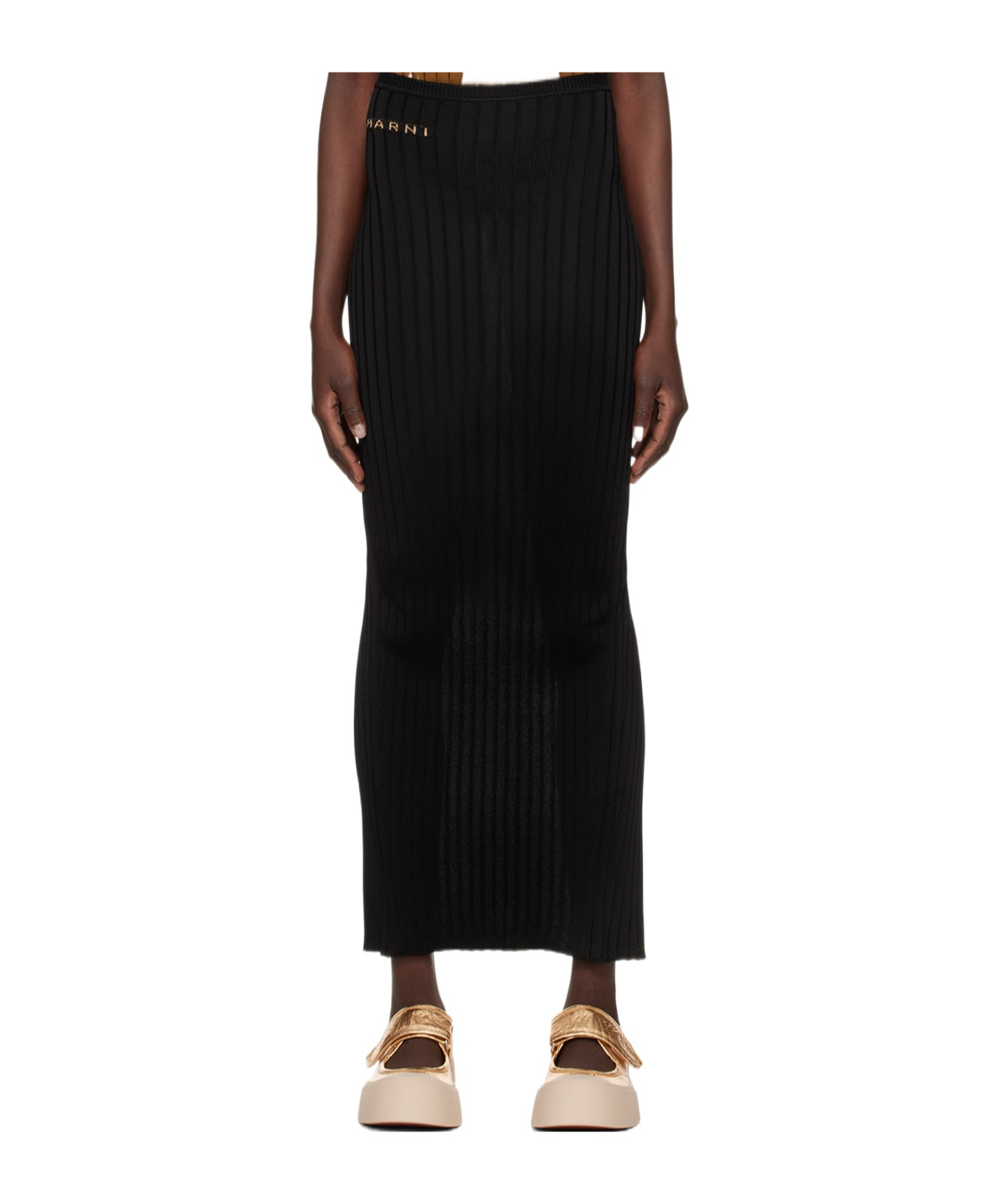 Marni Logo-jacquard Midi Skirt In Black
