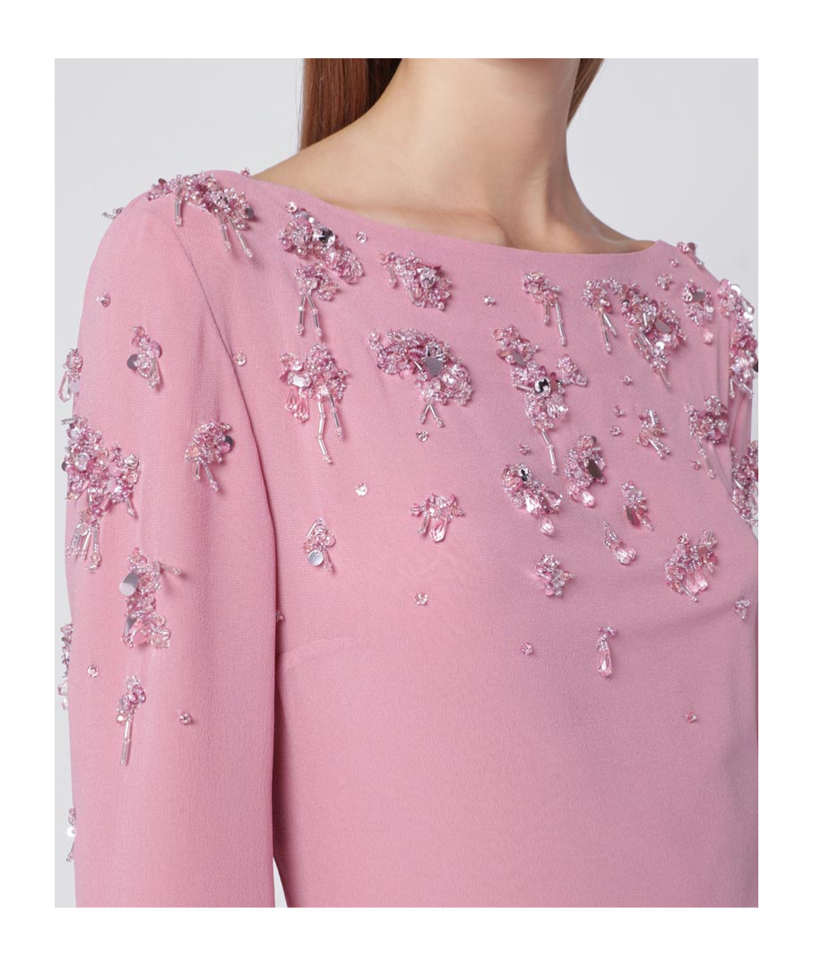 Alberta Ferretti Women Viscose Long Dress With Silk Top With Sequins In Pink