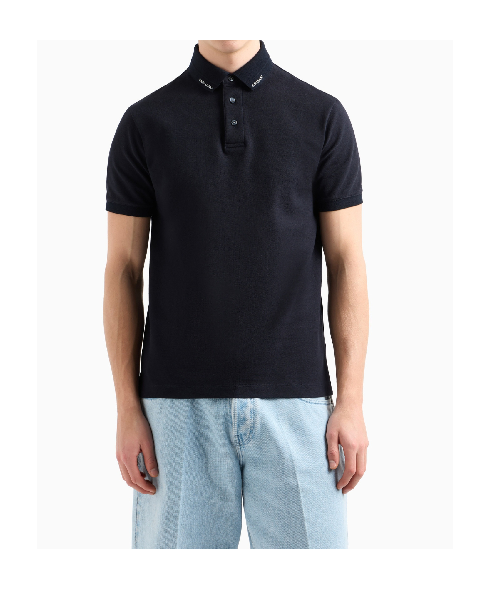 Emporio Armani Jersey Polo Shirt With Logo Collar In Black