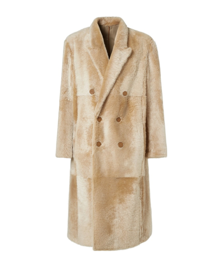 Fendi Light Beige Shearling Coat In Brown