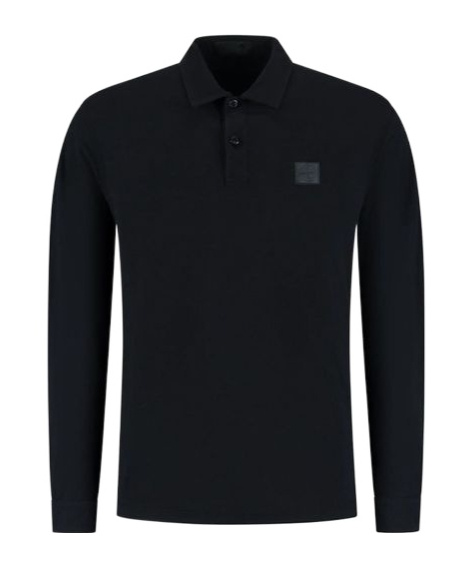 Stone Island Navy 2200011 Long Sleeve Cotton Jersey Polo In Black