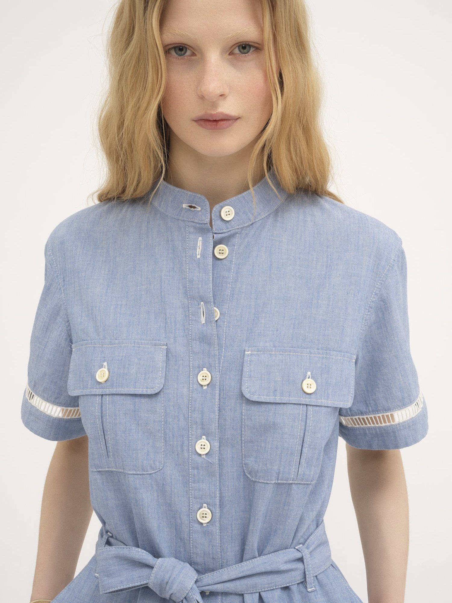 Chloé Button-down Short-sleeved Jumpsuit In Blue