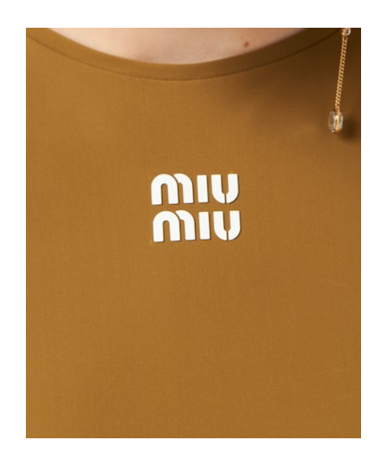 Miu Miu Logo-appliquéd T-shirt In Brown
